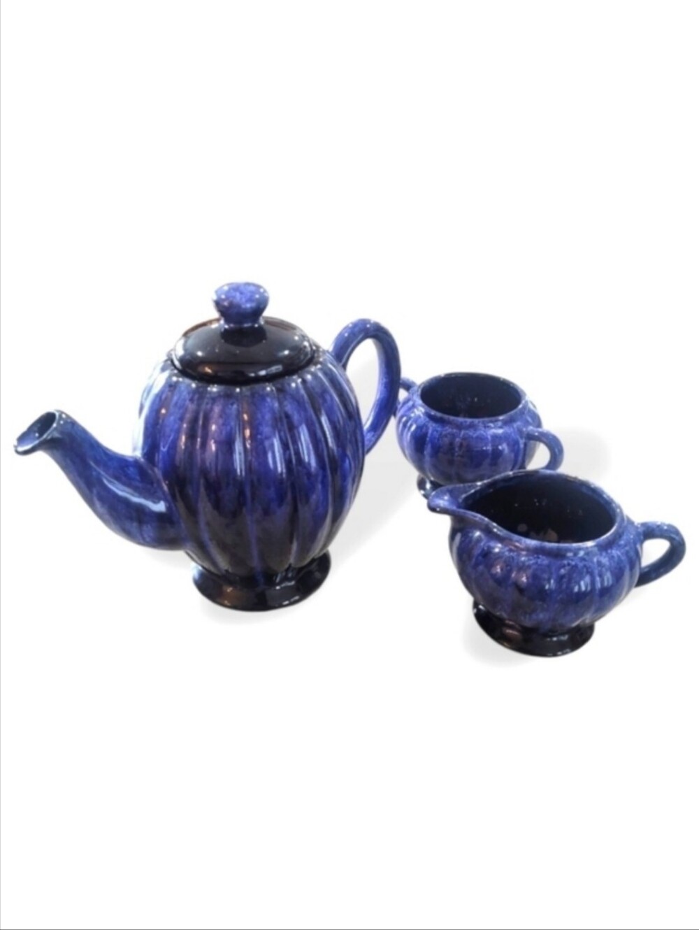 Canuck Pottery Evangeline Cobalt Teapot Set – Mid-Century Canadian
